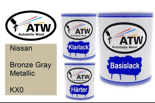 Nissan, Bronze Gray Metallic, KX0: 1L Lackdose + 1L Klarlack + 500ml Härter - Set, von ATW Autoteile West.